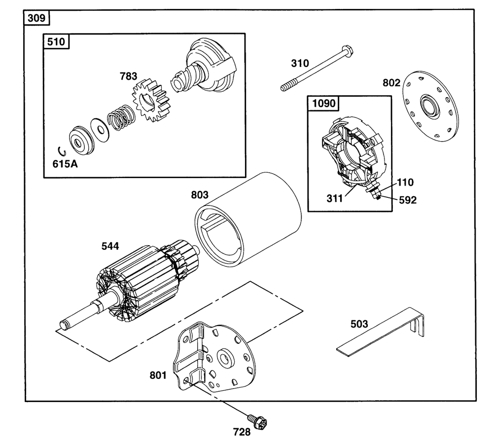 Electric Starter 1 Diagram and Parts List for 254422-0123-XX  Briggs and Stratton Engine